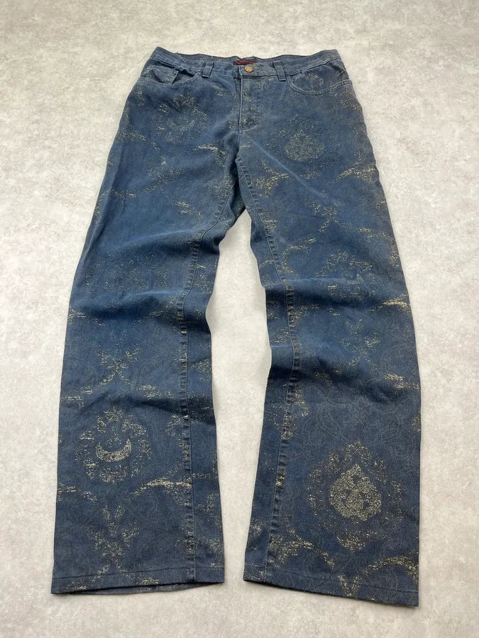 2000s Roberto Cavalli Gold Mosaic Navy Denim Jeans mzSHngM 3