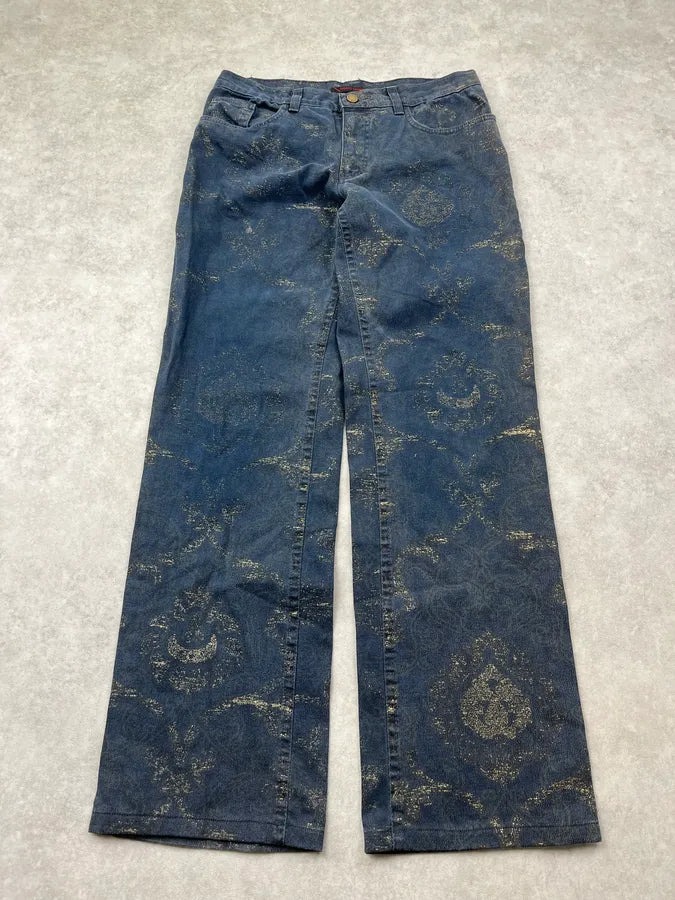 2000s Roberto Cavalli Gold Mosaic Navy Denim Jeans mzSHngM 4