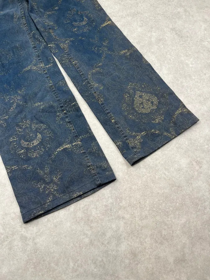 2000s Roberto Cavalli Gold Mosaic Navy Denim Jeans mzSHngM 6