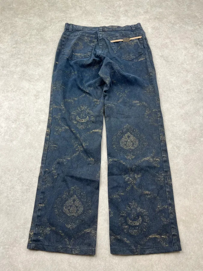 2000s Roberto Cavalli Gold Mosaic Navy Denim Jeans mzSHngM 7