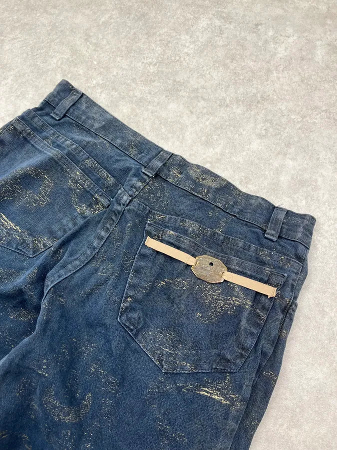 2000s Roberto Cavalli Gold Mosaic Navy Denim Jeans mzSHngM 8