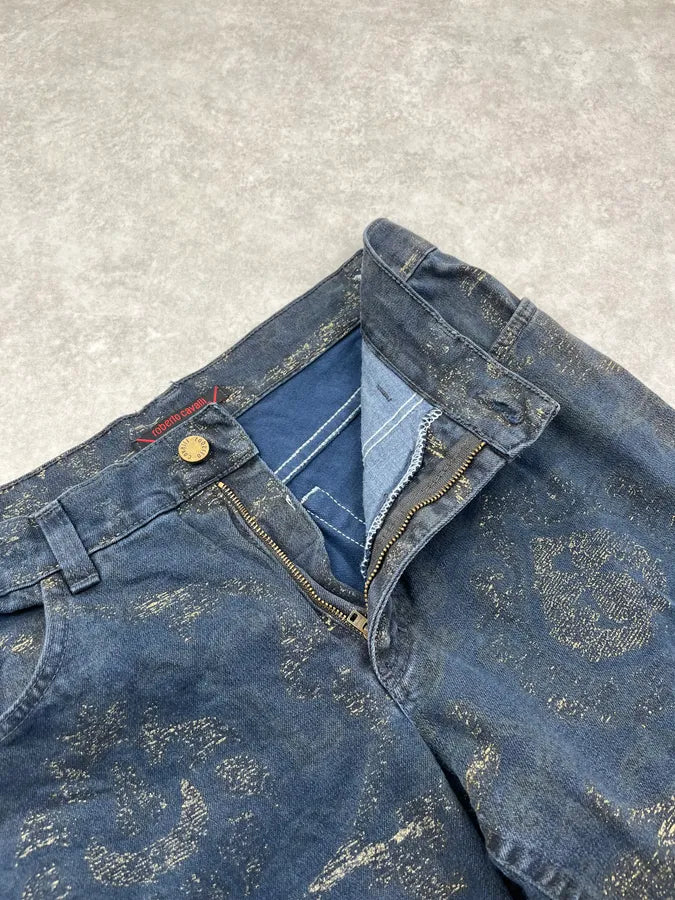 2000s Roberto Cavalli Gold Mosaic Navy Denim Jeans mzSHngM 9