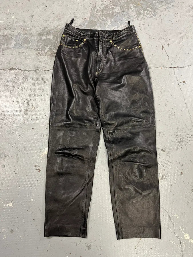 2000s Roberto Cavalli Gold studded Black Leather Pant ECSbWmQ 2