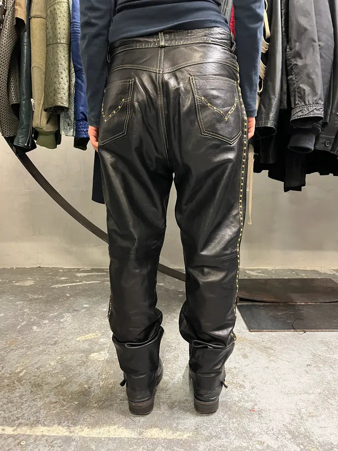 2000s Roberto Cavalli Gold studded Black Leather Pant ECSbWmQ 4