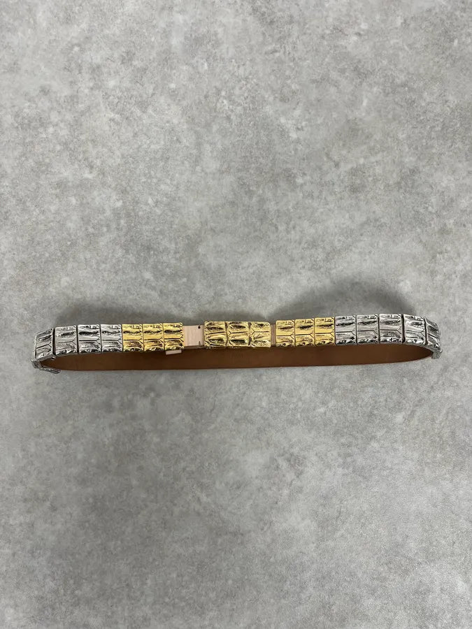 2000s Roberto Cavalli Golden & Silver Crocodile Skin Effect Leather Belt LXHlWoV 2