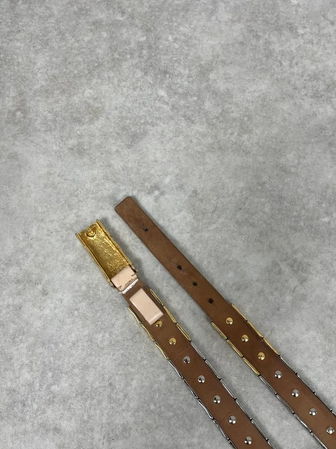 2000s Roberto Cavalli Golden & Silver Crocodile Skin Effect Leather Belt LXHlWoV 4