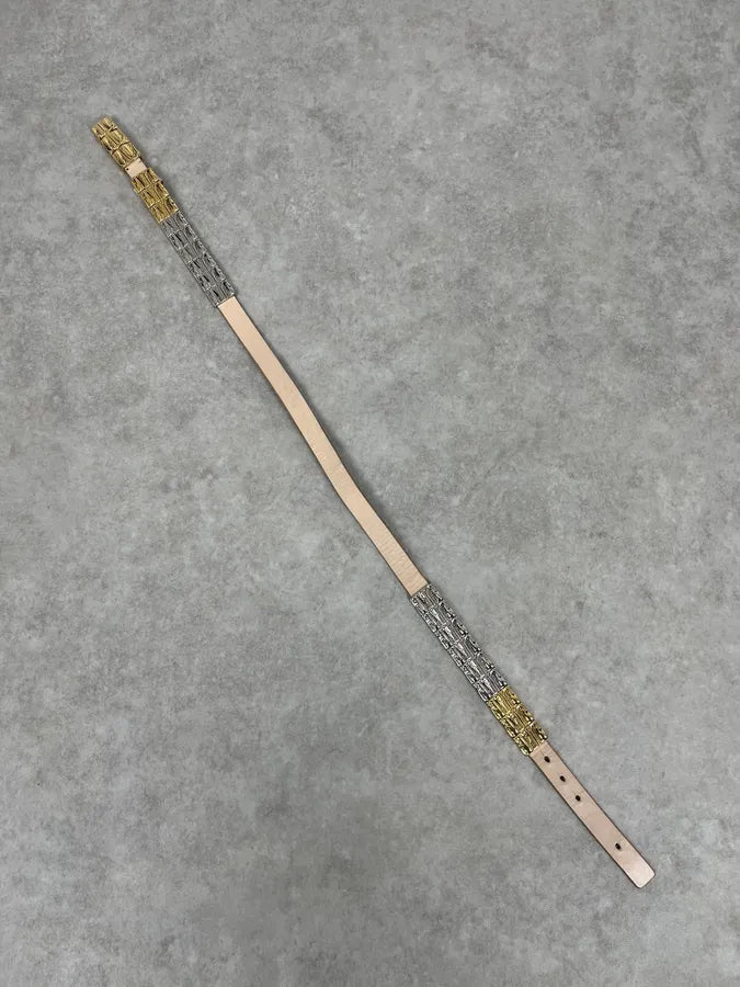 2000s Roberto Cavalli Golden & Silver Crocodile Skin Effect Leather Belt LXHlWoV 5