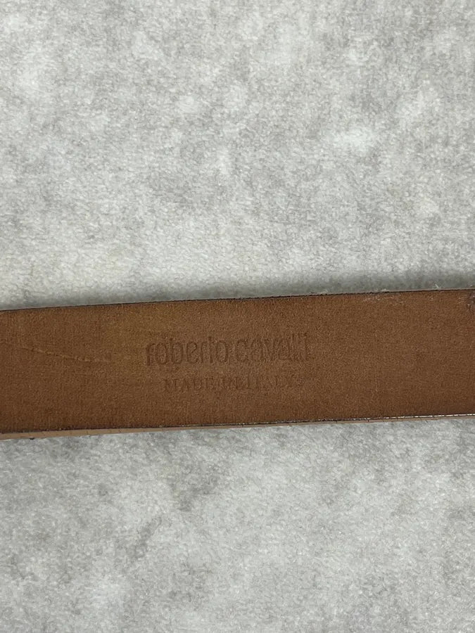 2000s Roberto Cavalli Golden & Silver Crocodile Skin Effect Leather Belt LXHlWoV 6