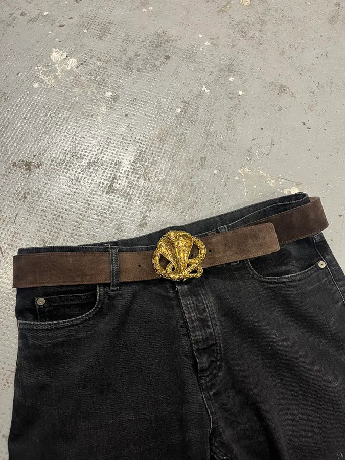 2000s Roberto Cavalli Golden Cobra Brown Leather Belt jkVAAuo 1