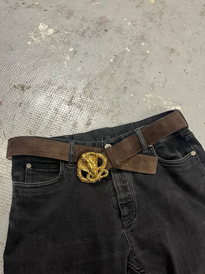 2000s Roberto Cavalli Golden Cobra Brown Leather Belt jkVAAuo 2
