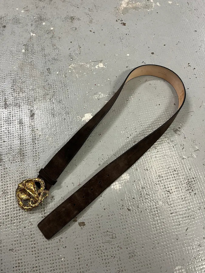 2000s Roberto Cavalli Golden Cobra Brown Leather Belt jkVAAuo 3