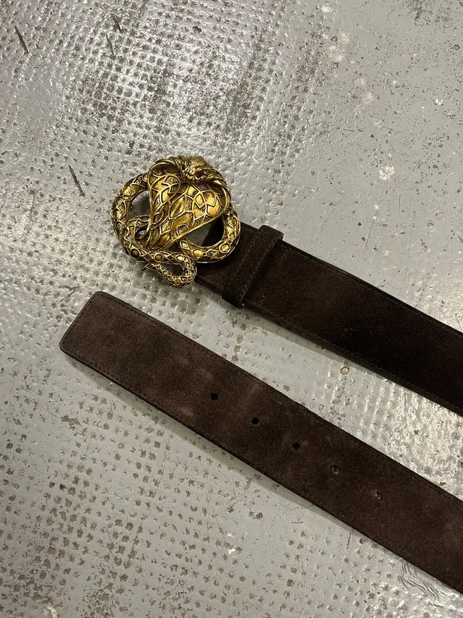 2000s Roberto Cavalli Golden Cobra Brown Leather Belt jkVAAuo 4