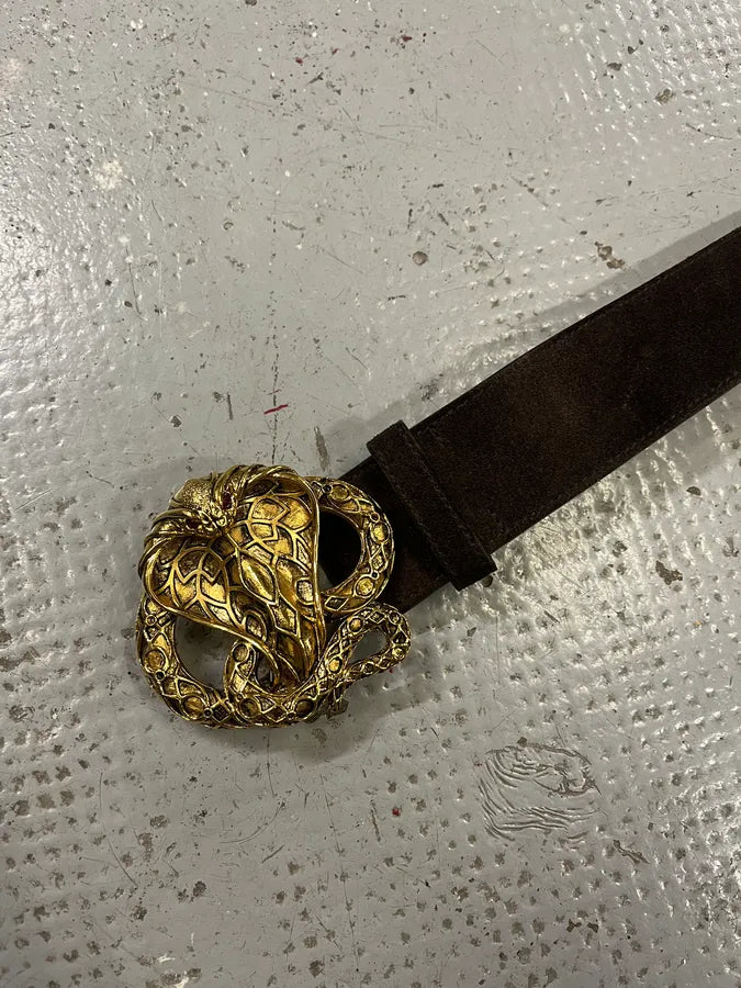 2000s Roberto Cavalli Golden Cobra Brown Leather Belt jkVAAuo 5