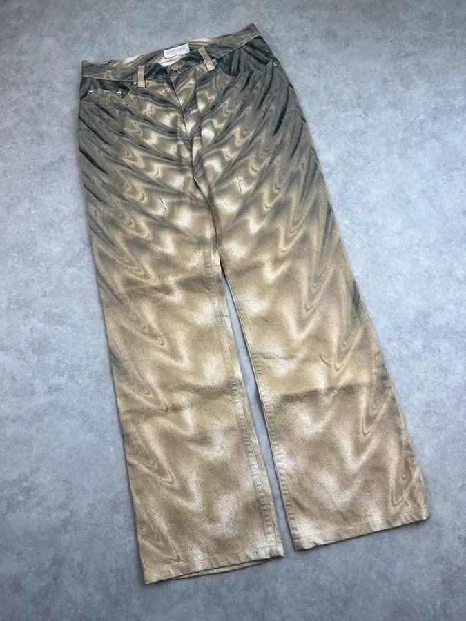 SS2001 Roberto Cavalli Beige Hallucination Psycho Straight Pants zQiUuMx 5