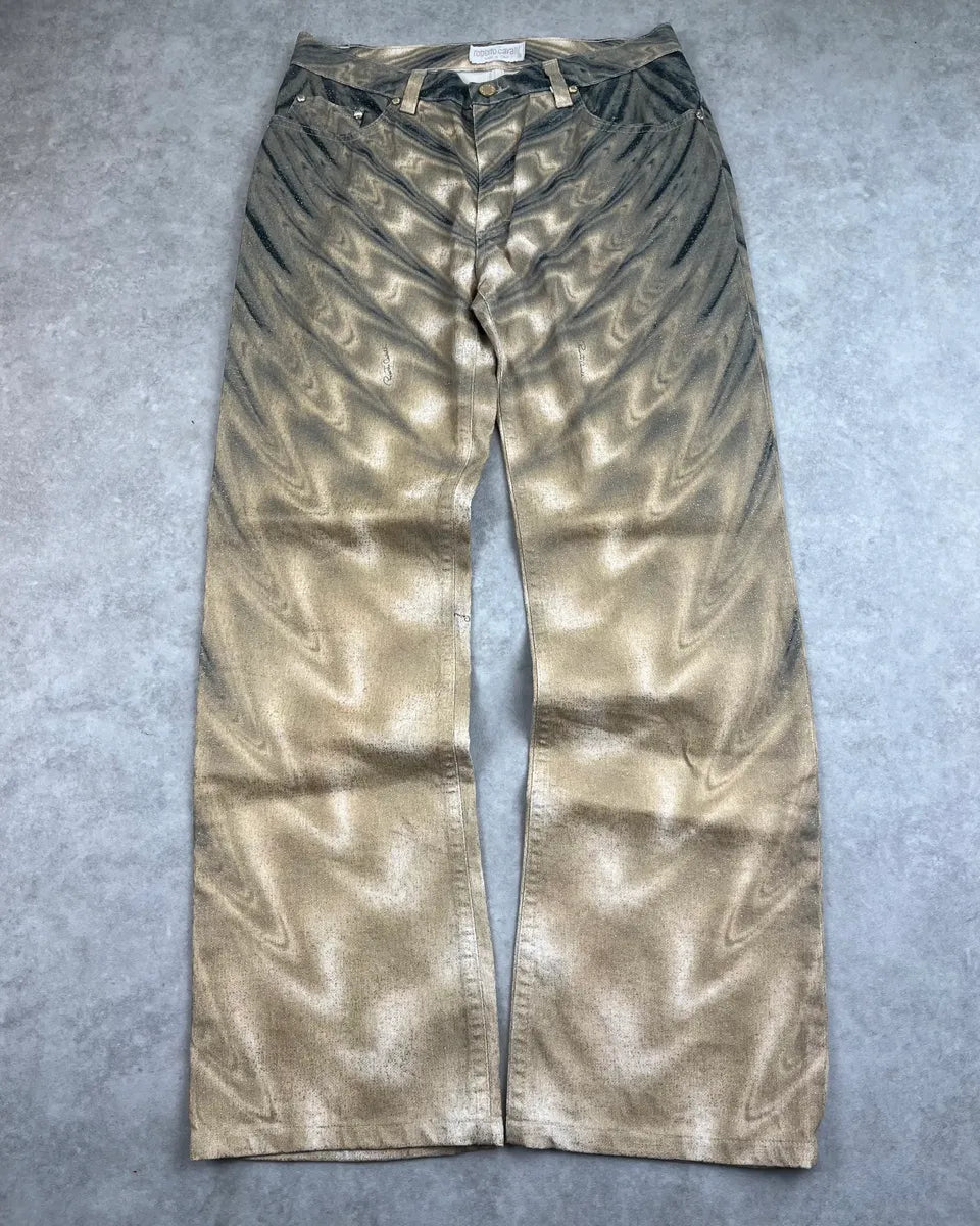 SS2001 Roberto Cavalli Beige Hallucination Psycho Straight Pants zQiUuMx 0