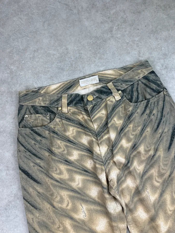 SS2001 Roberto Cavalli Beige Hallucination Psycho Straight Pants zQiUuMx 4