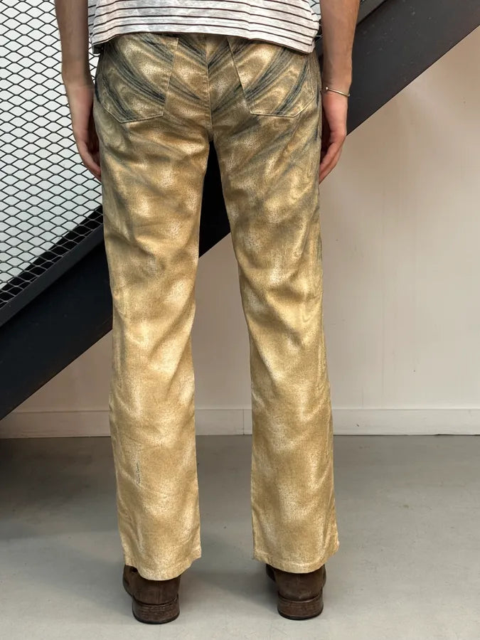 SS2001 Roberto Cavalli Beige Hallucination Psycho Straight Pants zQiUuMx 3