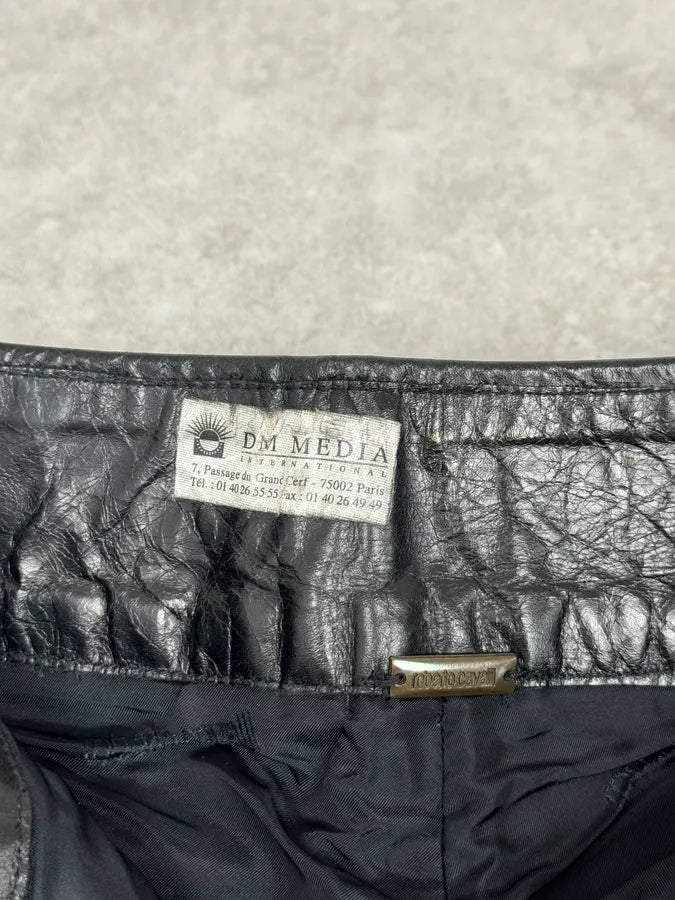 2000s Roberto Cavalli Golden Flowers Black Leather Pants fkQTBdR 12