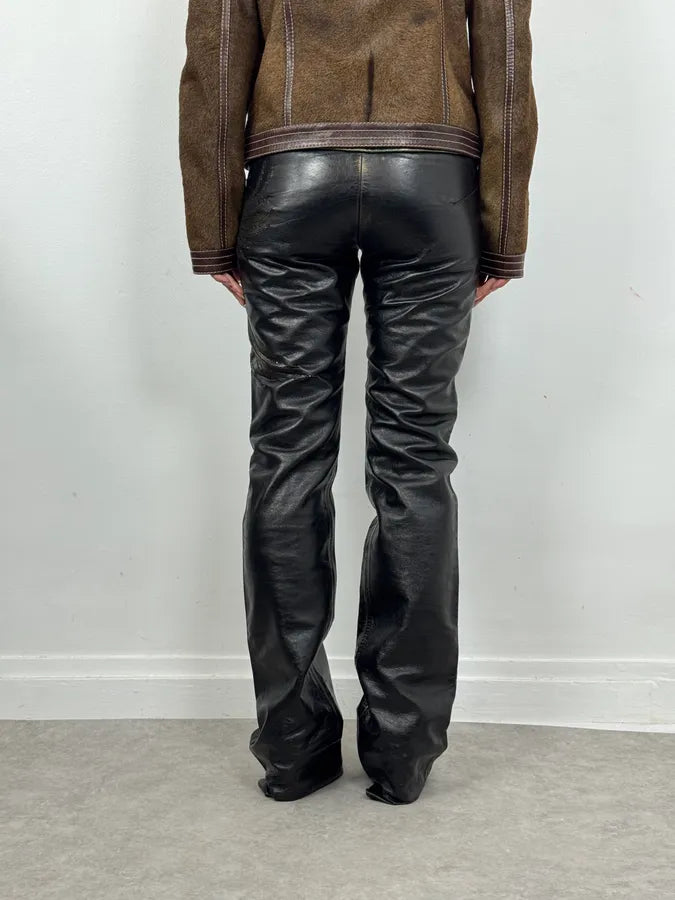 2000s Roberto Cavalli Golden Flowers Black Leather Pants fkQTBdR 4