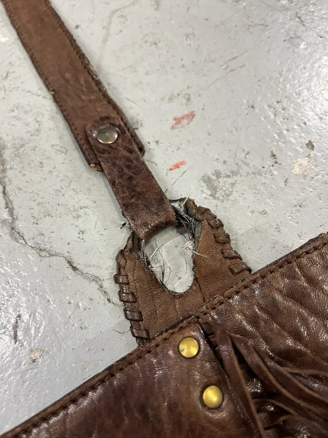 2000s Roberto Cavalli Grain Brown Leather Fringe Shoulder Bag AQAvPIt 11