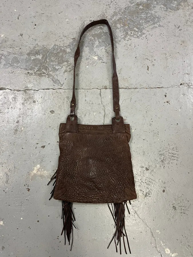 2000s Roberto Cavalli Grain Brown Leather Fringe Shoulder Bag AQAvPIt 7