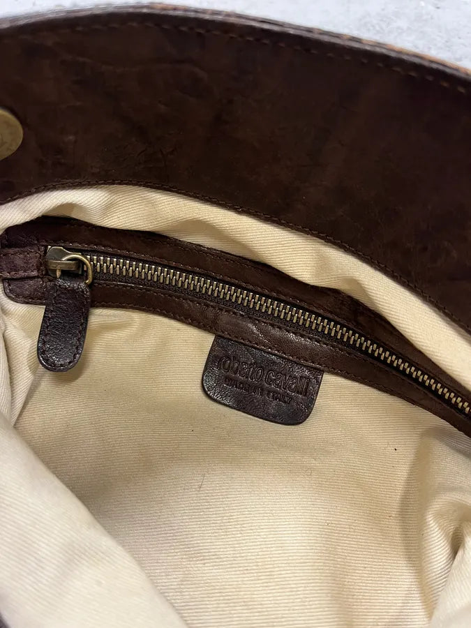 2000s Roberto Cavalli Grain Brown Leather Fringe Shoulder Bag AQAvPIt 9