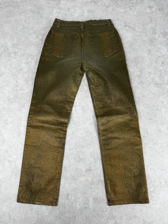 2000s Roberto Cavalli Green & Gold Shiny Overprint Pants POGvhwt 4