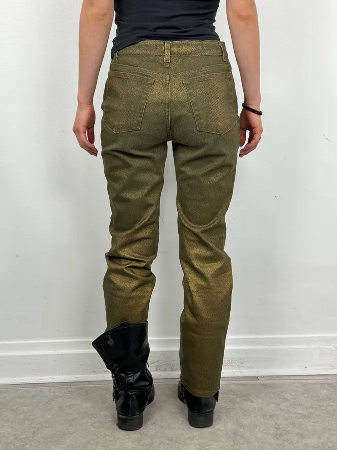2000s Roberto Cavalli Green & Gold Shiny Overprint Pants POGvhwt 3