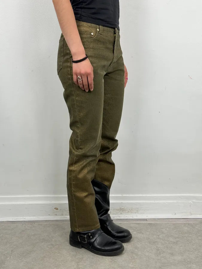 2000s Roberto Cavalli Green & Gold Shiny Overprint Pants POGvhwt 2