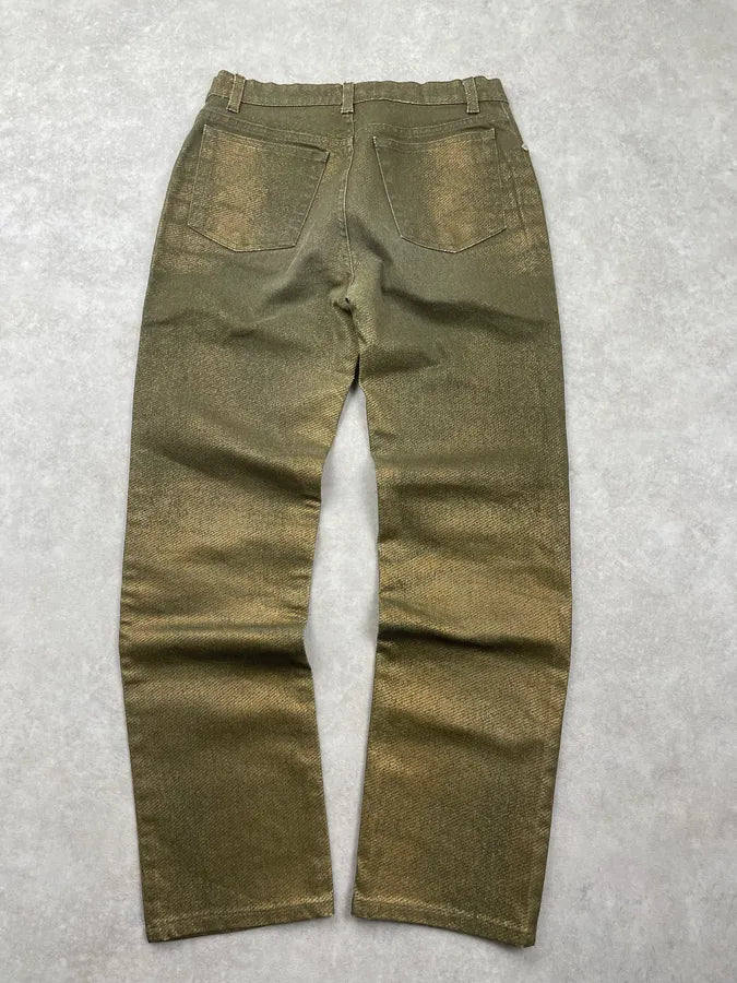 2000s Roberto Cavalli Green & Gold Shiny Overprint Pants POGvhwt 1