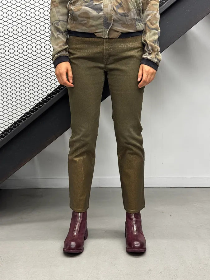 2000s Roberto Cavalli Green & Gold Shiny Overprint Pants POGvhwt 2