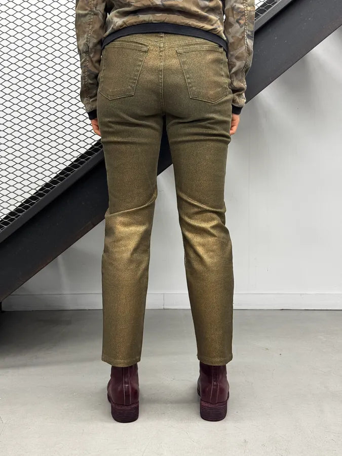 2000s Roberto Cavalli Green & Gold Shiny Overprint Pants POGvhwt 4