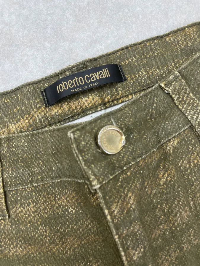 2000s Roberto Cavalli Green & Gold Shiny Overprint Pants POGvhwt 7