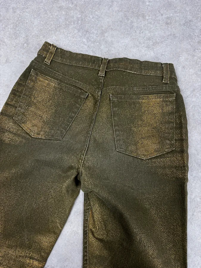 2000s Roberto Cavalli Green & Gold Shiny Overprint Pants POGvhwt 6