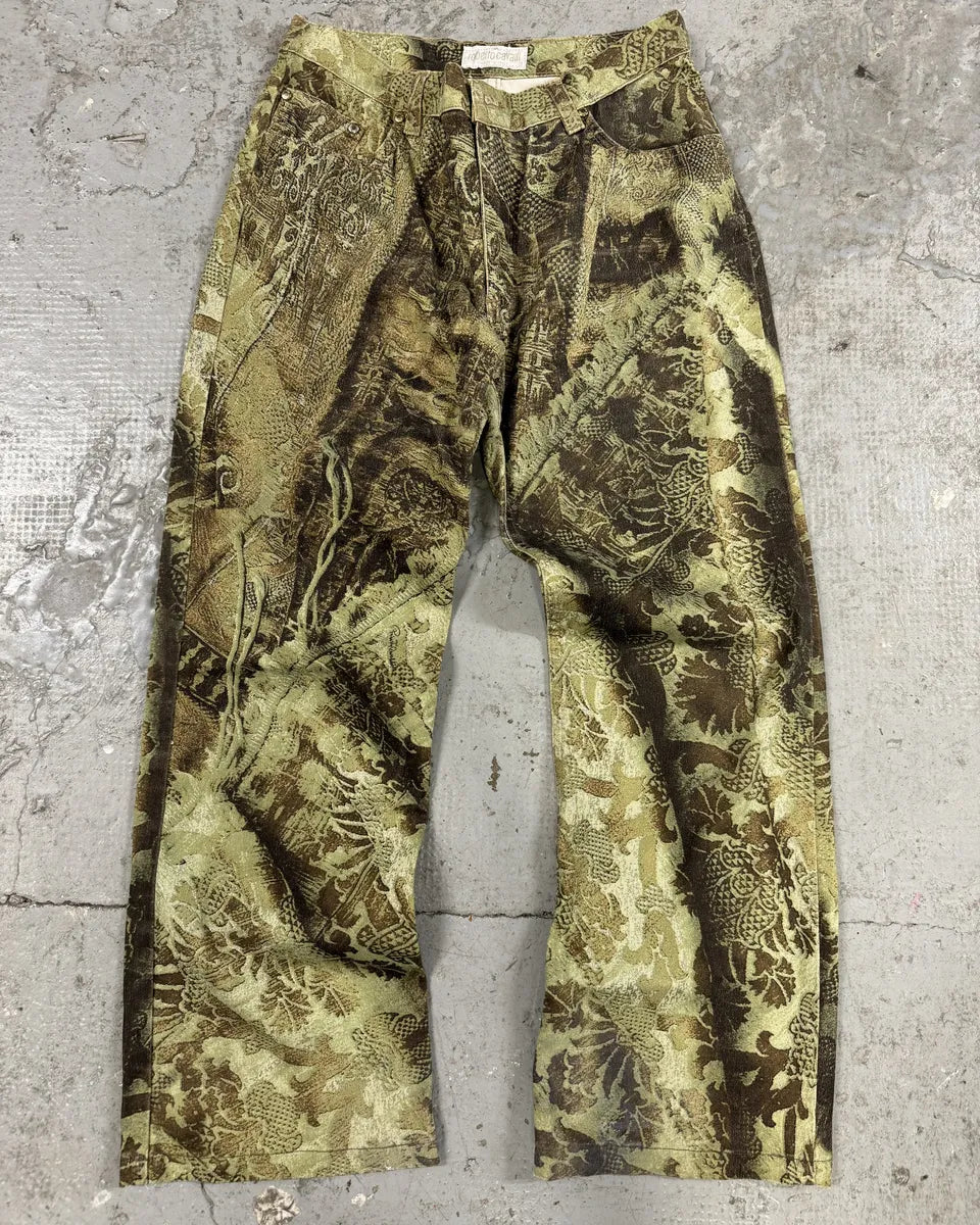 2000s Roberto Cavalli Green Asian World Cozy Pants (S) 0