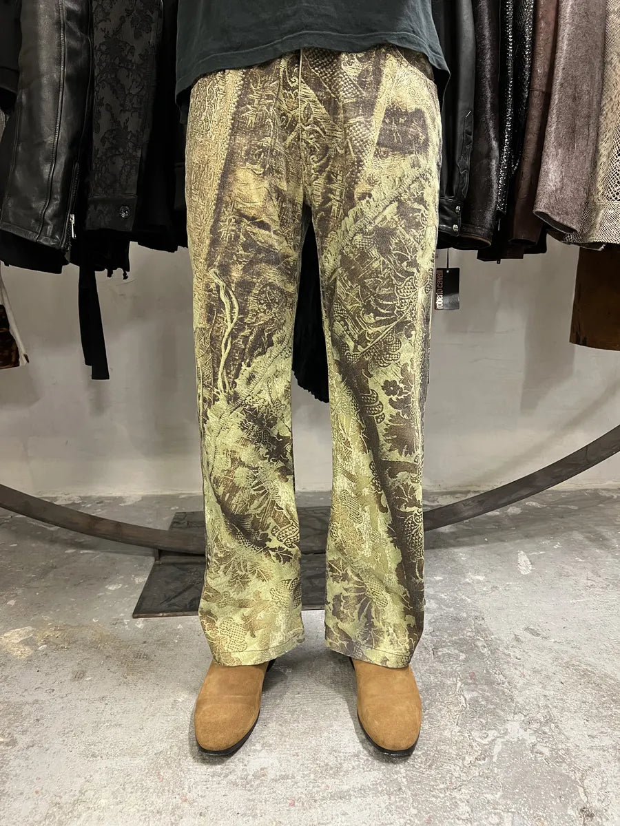 2000s Roberto Cavalli Green Asian World Cozy Pants (S) 1
