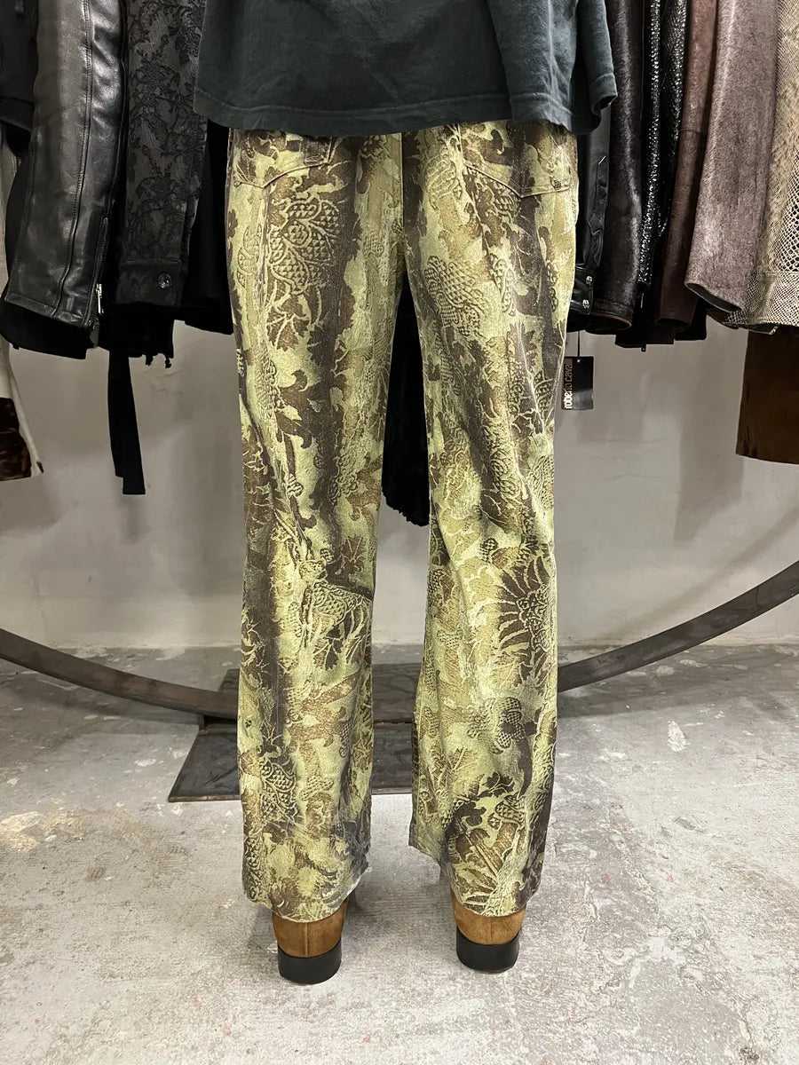 2000s Roberto Cavalli Green Asian World Cozy Pants (S) 2