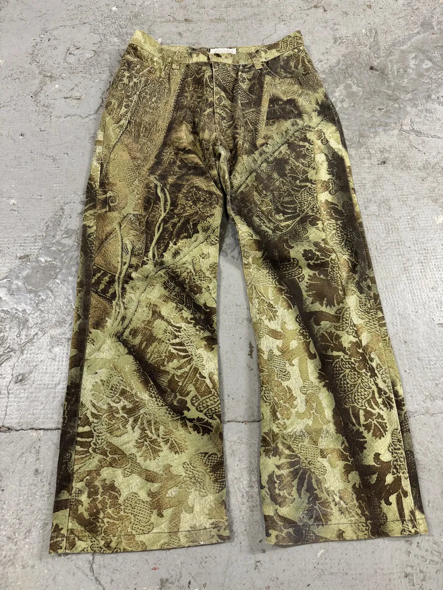 2000s Roberto Cavalli Green Asian World Cozy Pants (S) 4