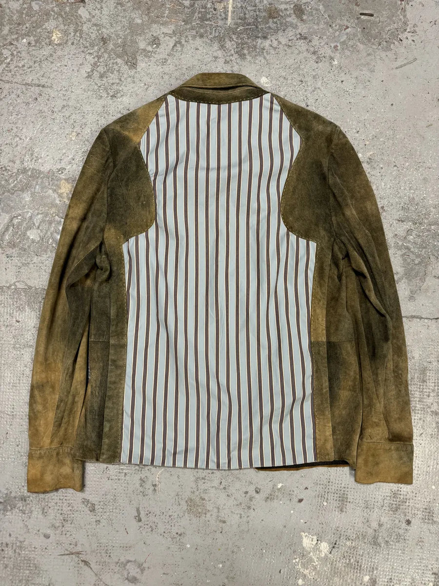 2000s Roberto Cavalli Green Faded Dust Leather Shirt TUAtgfk 1