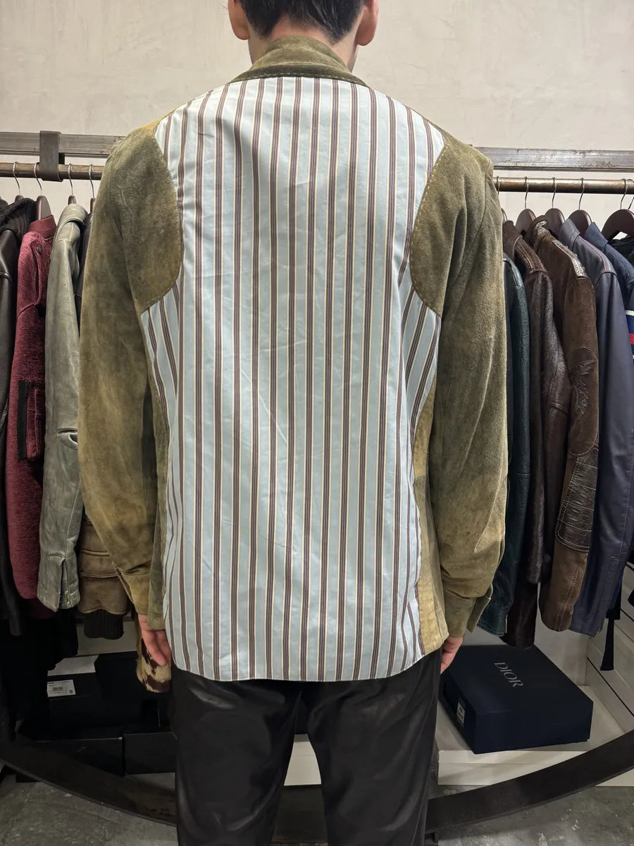 2000s Roberto Cavalli Green Faded Dust Leather Shirt TUAtgfk 3