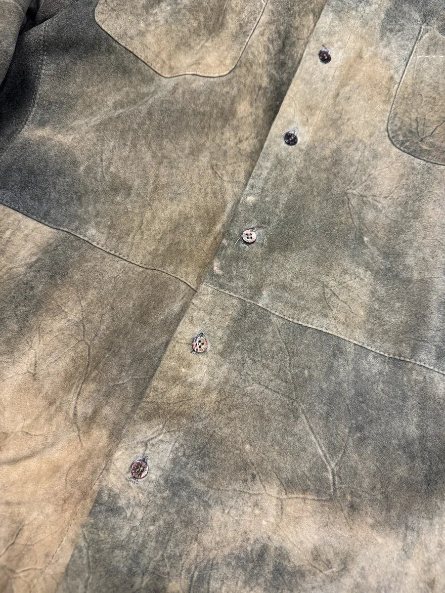 2000s Roberto Cavalli Green Faded Dust Leather Shirt TUAtgfk 9