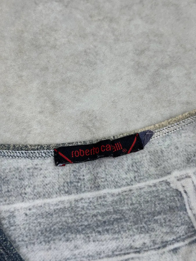 2000s Roberto Cavalli Grey Faded Denim Effect T-Shirt vywdIee 7