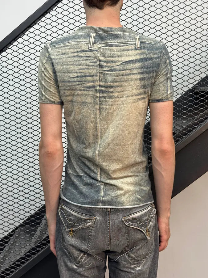 2000s Roberto Cavalli Grey Faded Denim Effect T-Shirt vywdIee 2