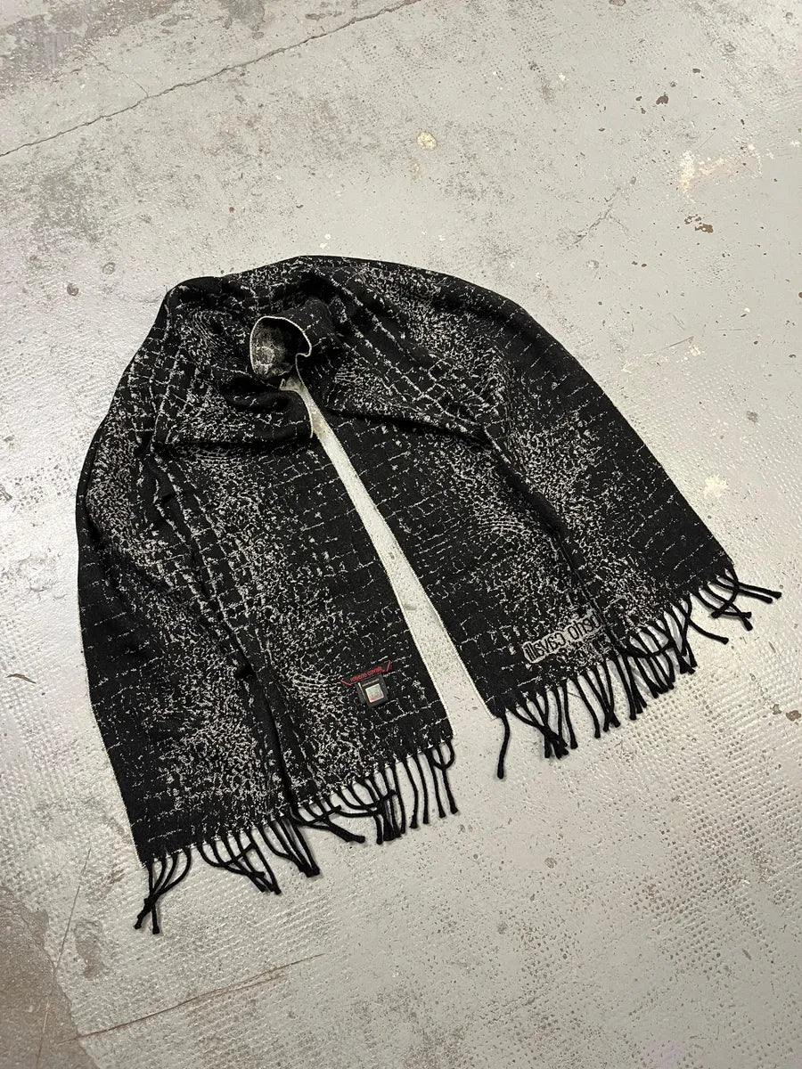 2000s Roberto Cavalli Grey & Black Crocodile Effect Scarf GikEubX 1