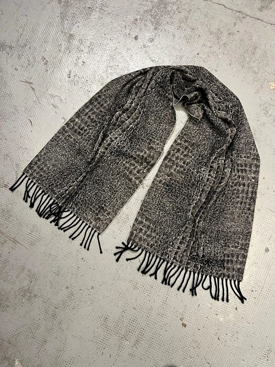 2000s Roberto Cavalli Grey & Black Crocodile Effect Scarf GikEubX 2