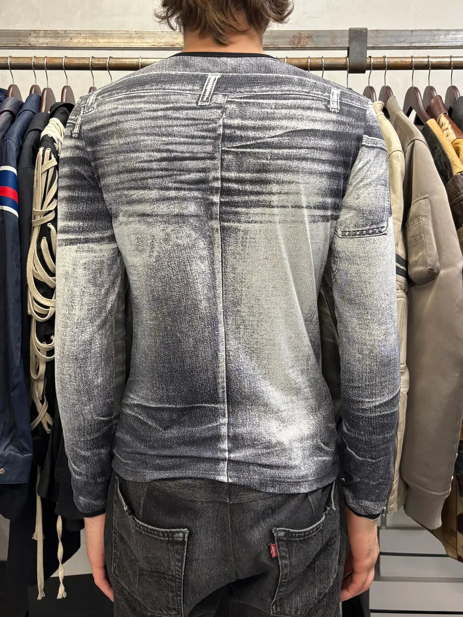 2000s Roberto Cavalli Grey Denim Trompe L’Oeil Longsleeves kDvqxcT 2