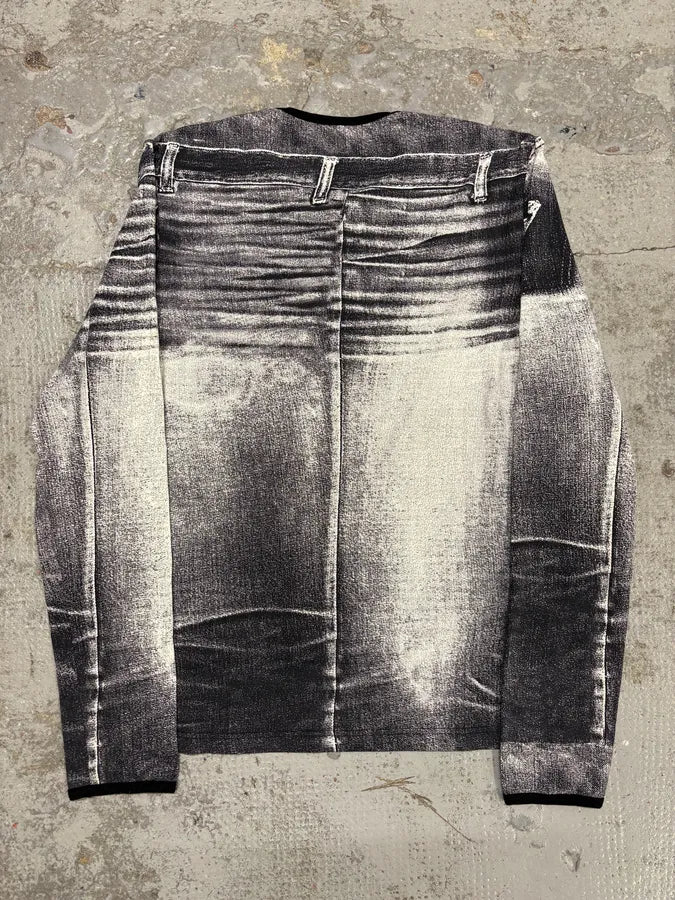 2000s Roberto Cavalli Grey Denim Trompe L’Oeil Longsleeves kDvqxcT 5