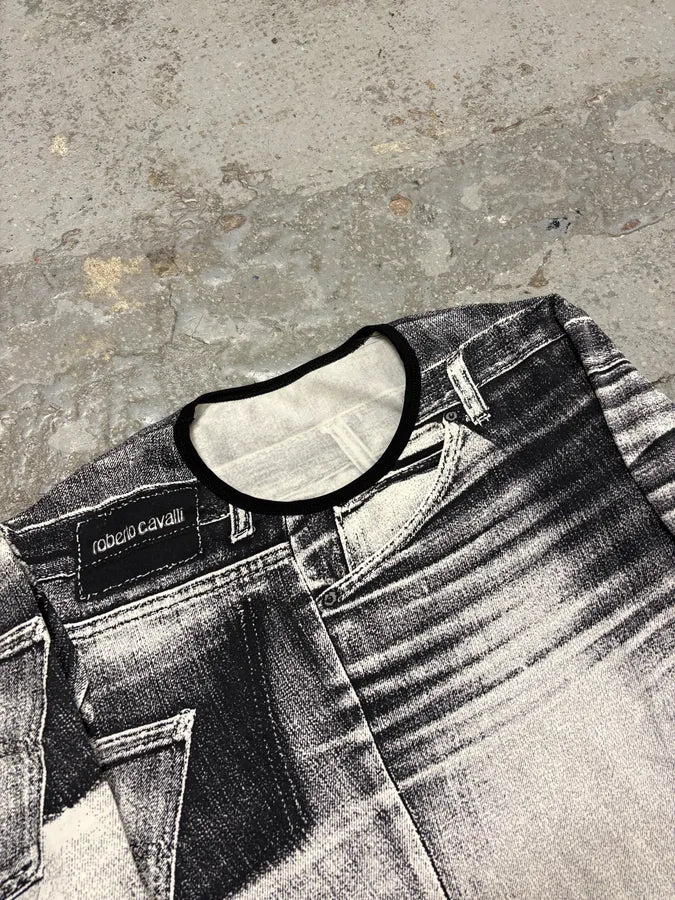 2000s Roberto Cavalli Grey Denim Trompe L’Oeil Longsleeves kDvqxcT 4