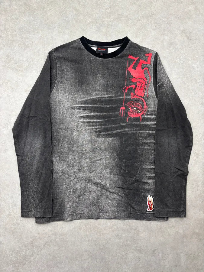 2000s Roberto Cavalli Grey Embroidered Devils Longsleeve T-Shirt KucfqzU 0
