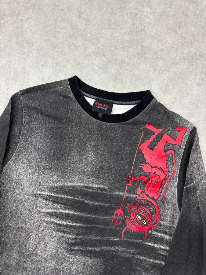2000s Roberto Cavalli Grey Embroidered Devils Longsleeve T-Shirt KucfqzU 3